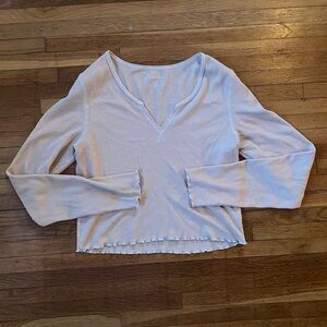 American Eagle Beige Ruffle Hem Long Sleeve